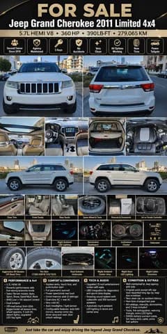 جيب جراند شيروكي Limited 5.7L 2011 مستعملة جيب جراند شيروكي Limited 5.7L 2011 مستعملة للبيع